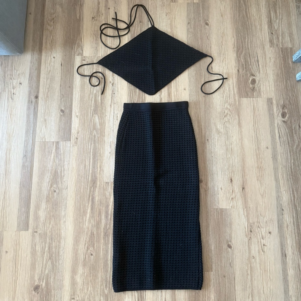 Reformation Black Knit Skirt Set Size Small - Picture 4 of 8